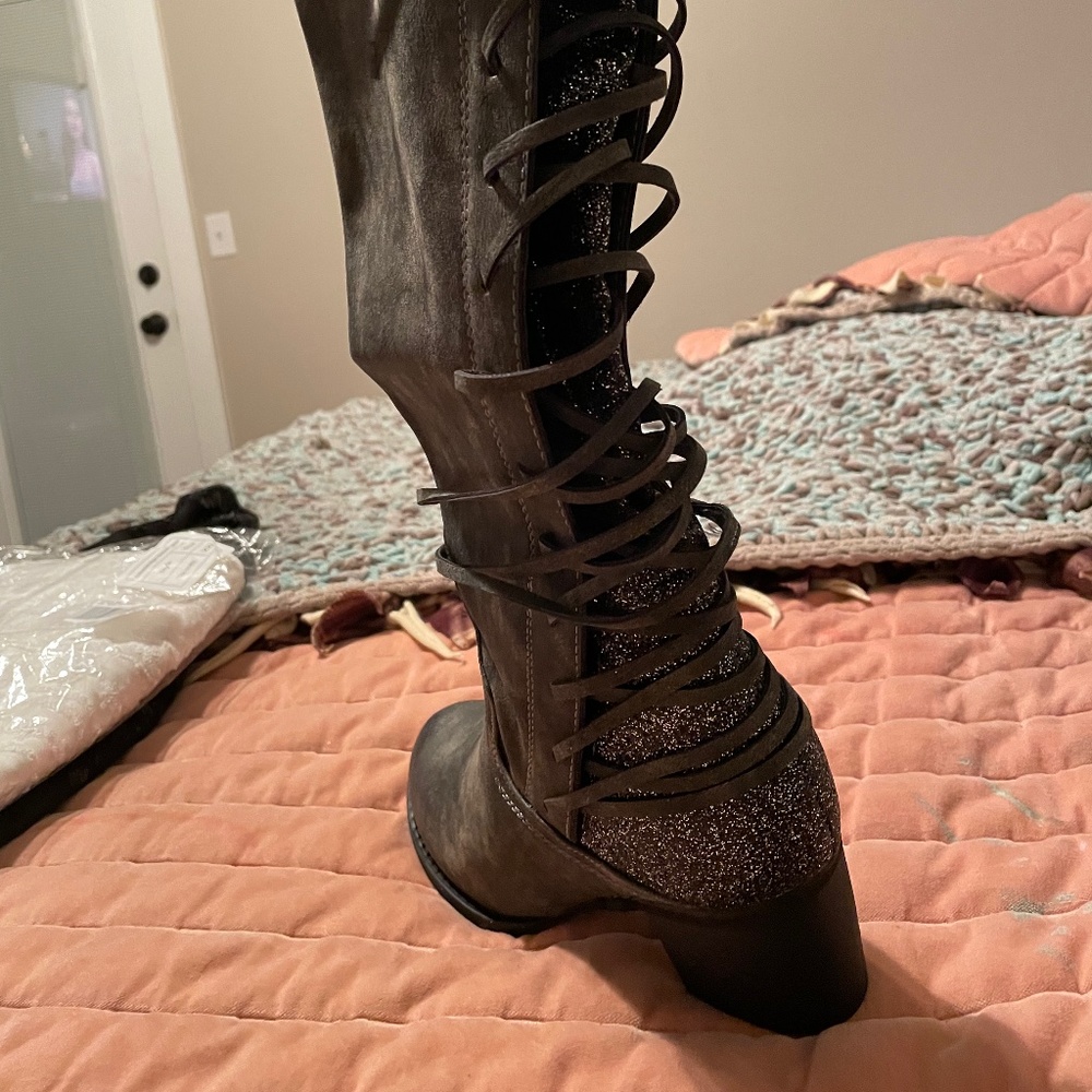 Gray glitter boots